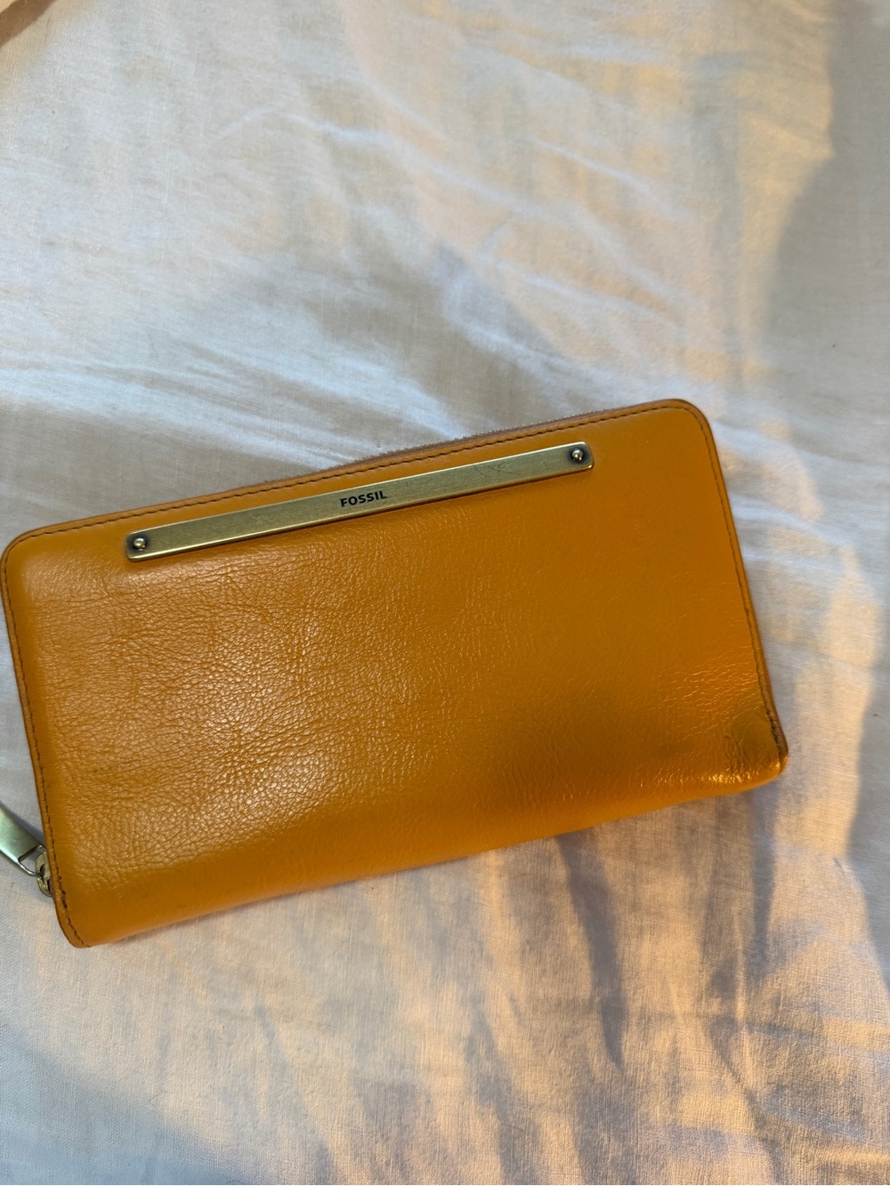 Fossil Leather Zip Around Wallet – Mustard Yellow – New With Tags